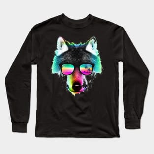 Color wolf with glasses Long Sleeve T-Shirt